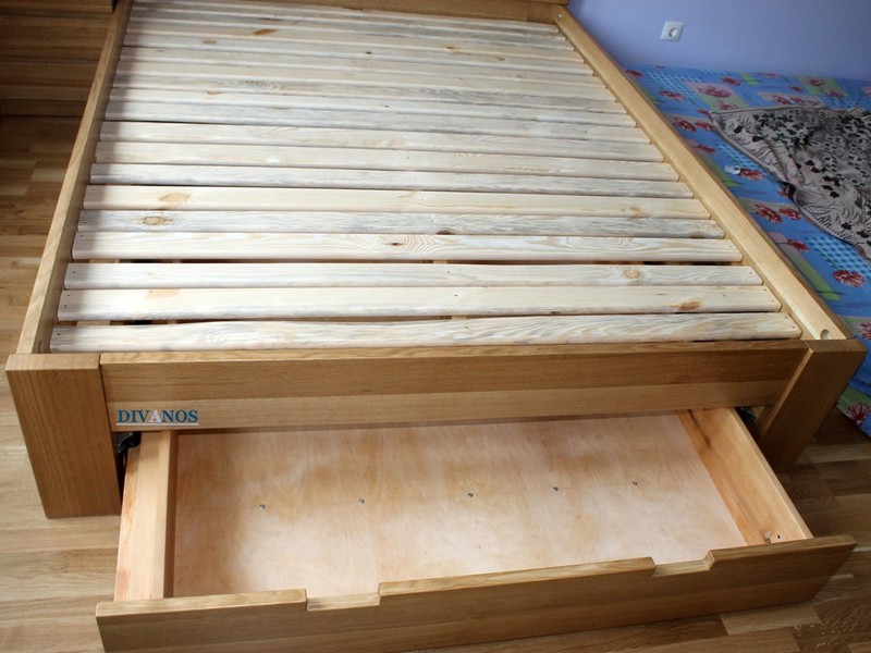 Ліжко з дубу "Колорадо 31", з підкатним ящиком